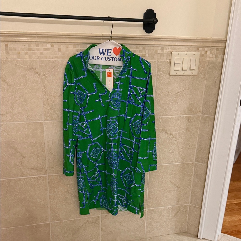 Jude Connally Green and Blue Long Sleeve Dress